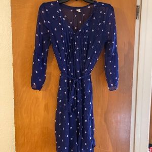 Blue and white polka dot dress